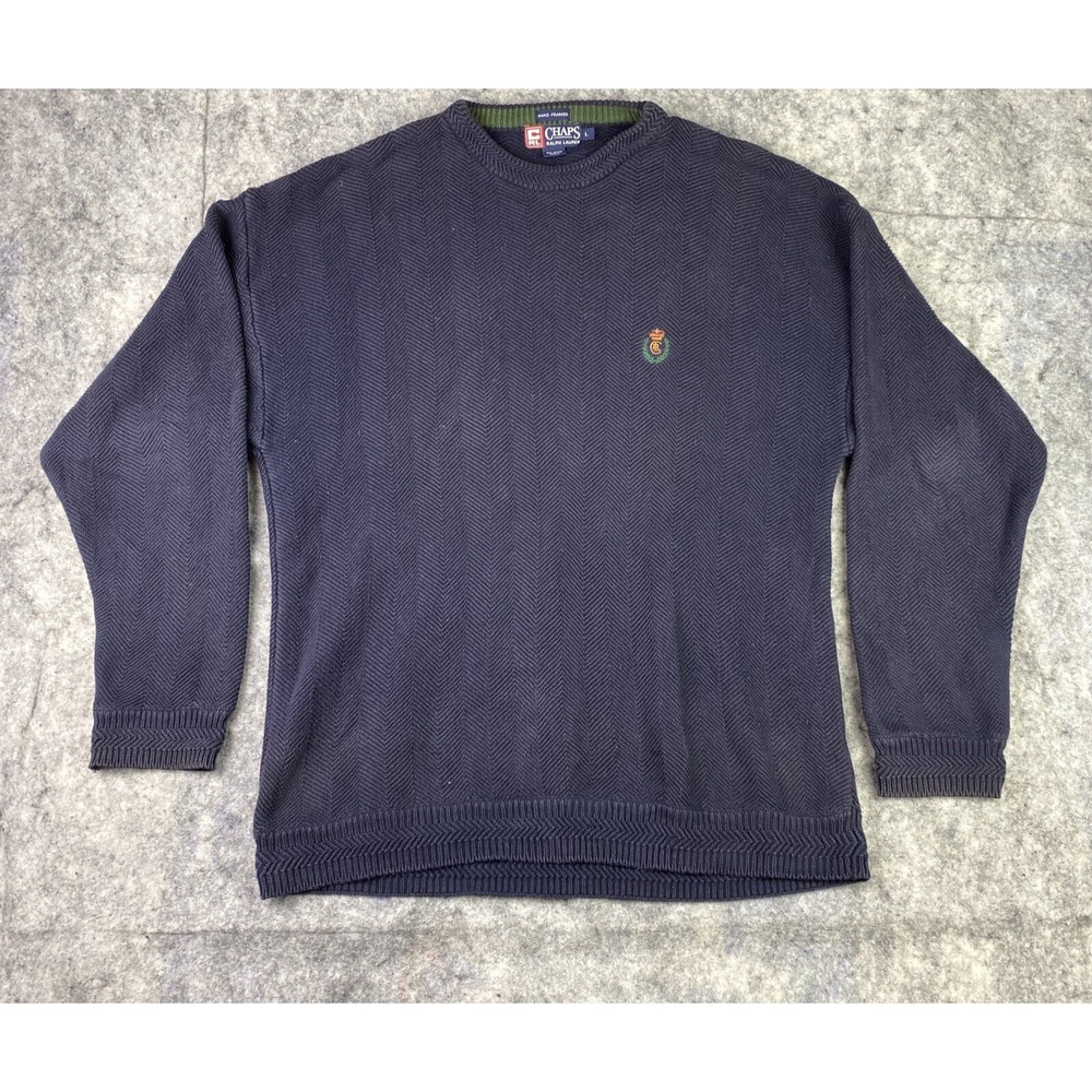 Vintage Chaps Ralph Lauren Men's L Hand Framed Blue Pullover‎ Crewneck Sweater